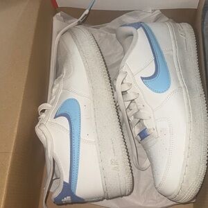 Nike Air Force 1 White with Light Blue Accents 6 youth